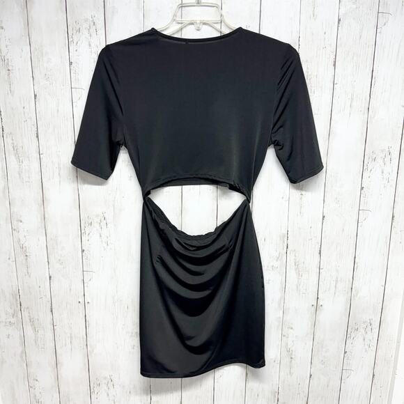 Silence + Noise Dress Women Size L Mini Short Sleeve Keyhole Black Cropped Like - Picture 6 of 6